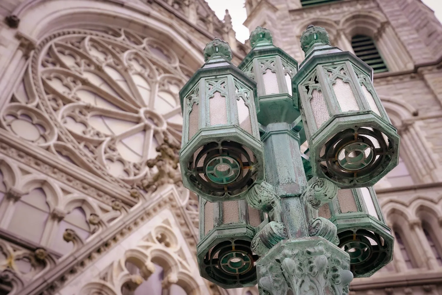 Gothic cathedral architecture in New York City — a dramatic backdrop for engagement portraits by Maximus Visions